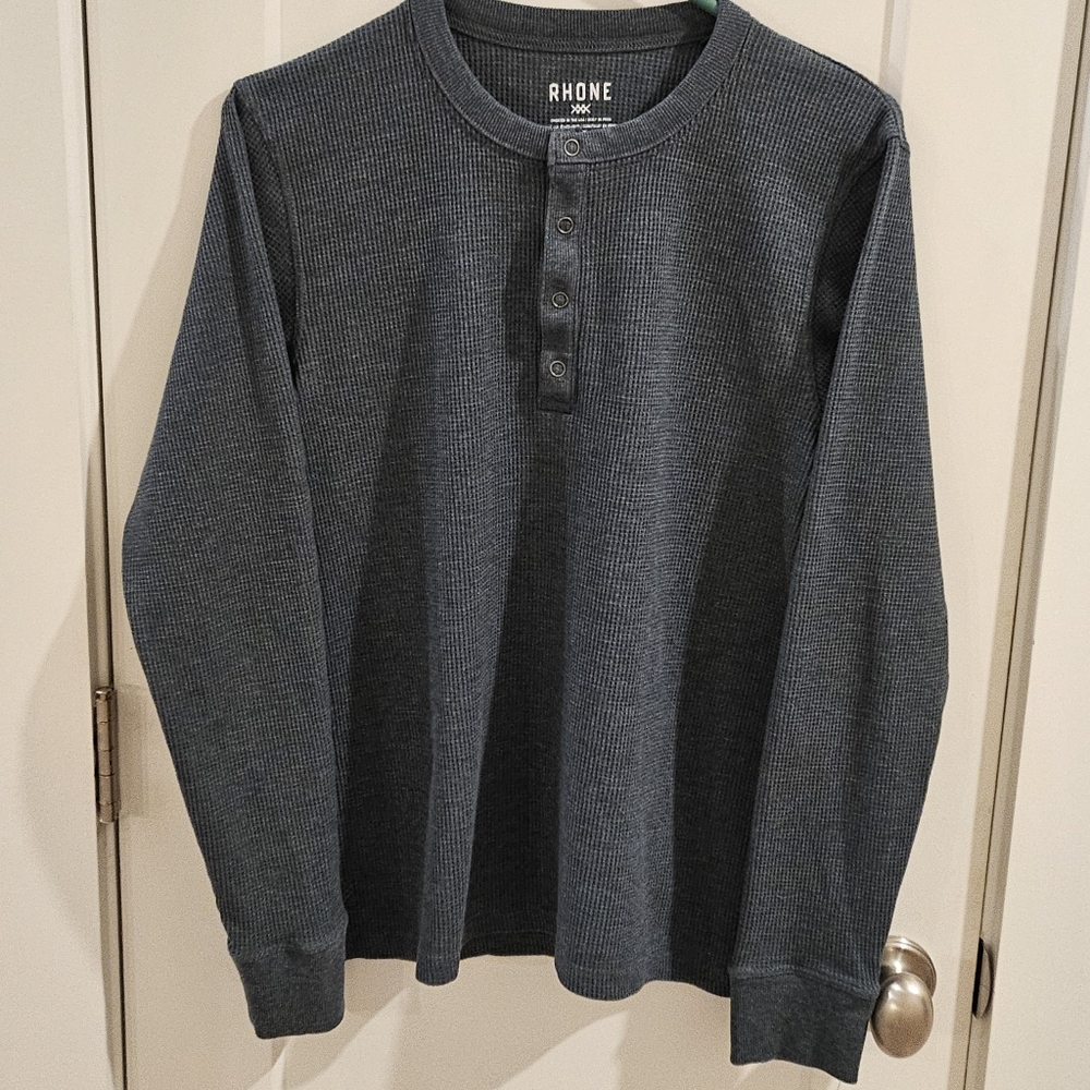 Rhone Snap-Button Thermal Waffle Henley Shirt - Blue - Size Small